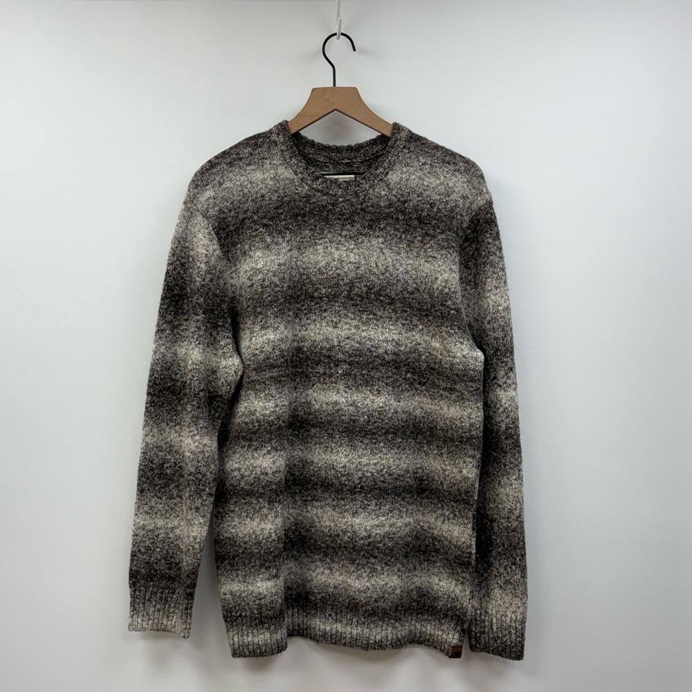 Men's The Normal Brand Ombre Striped Chunky Knit Pullover Sweater Grey XL